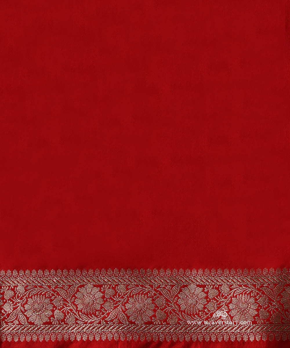 Red Pure Katan Silk Banarasi Cutwork Saree With Floral Border
