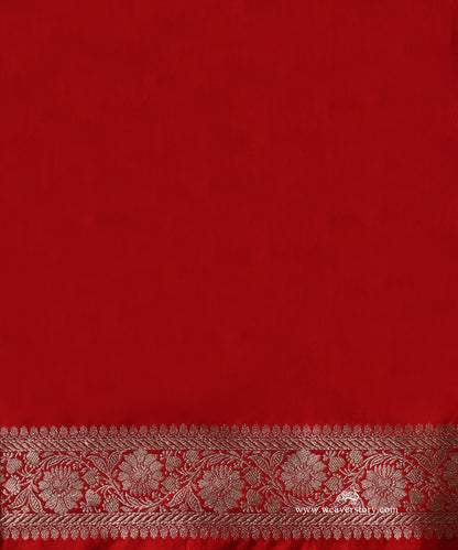 Red Pure Katan Silk Banarasi Cutwork Saree With Floral Border