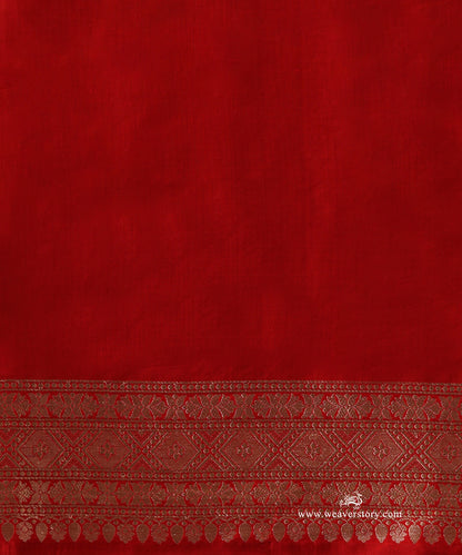 Red Pure Katan Silk Banarasi Cutwork Saree With Floral Jaal