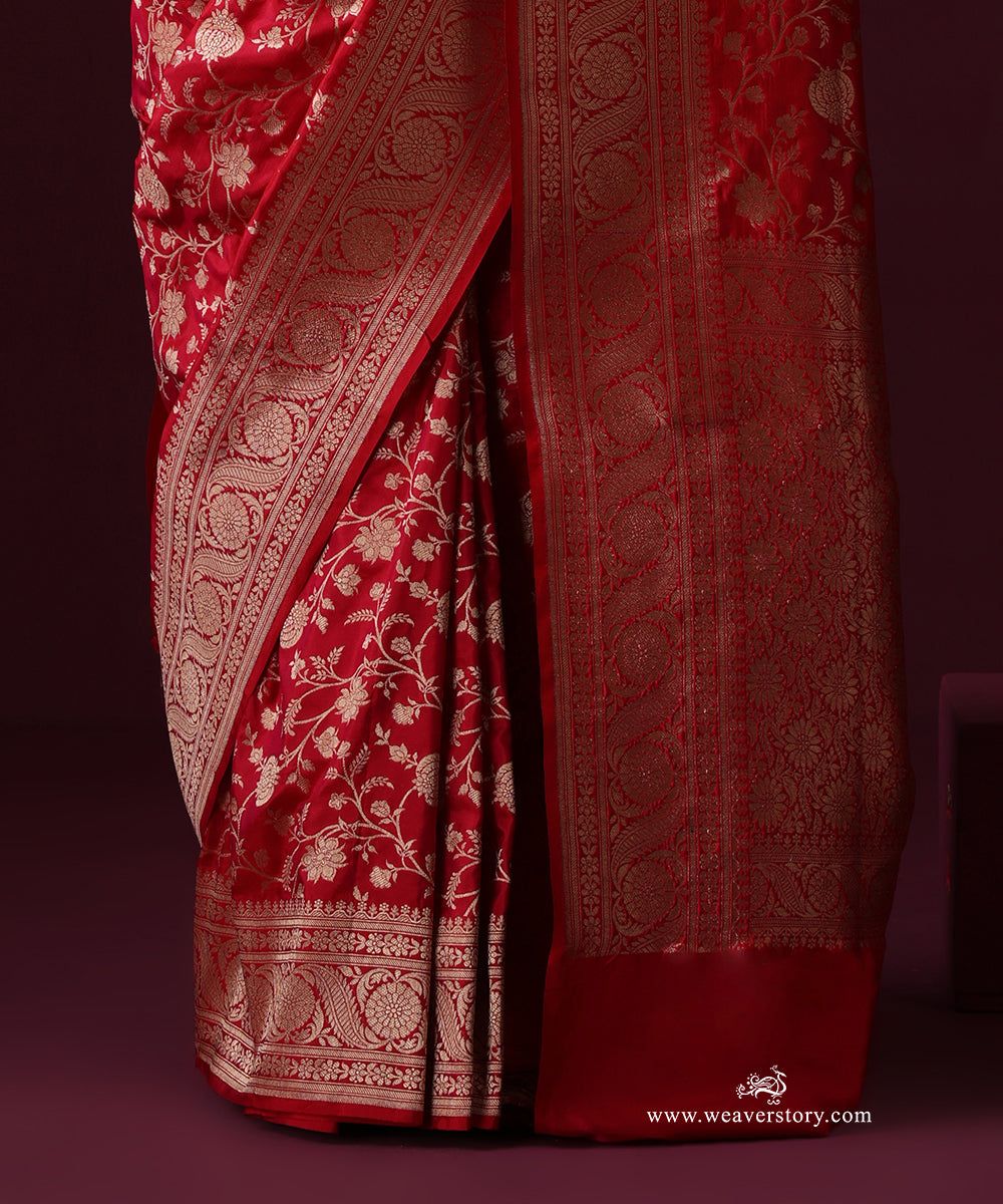 Pink Pure Katan Silk Banarasi Saree With All-Over Floral Jaal