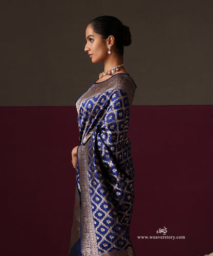 Royal Blue Pure Katan Silk Banarasi Cutwork Saree With Boota Jaal