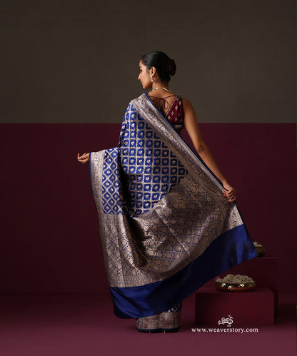 Royal Blue Pure Katan Silk Banarasi Cutwork Saree With Boota Jaal
