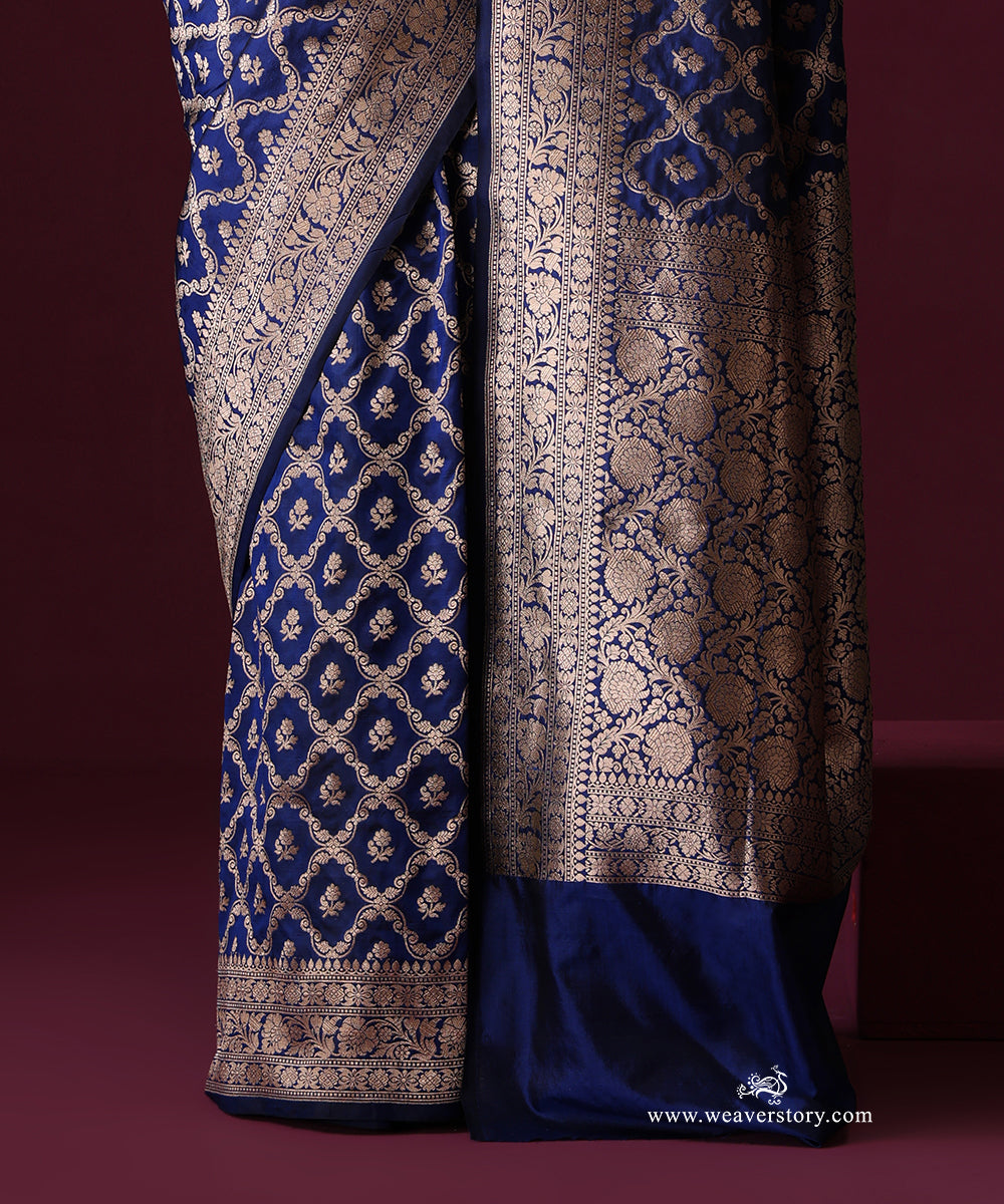 Royal Blue Pure Katan Silk Banarasi Cutwork Saree With Boota Jaal