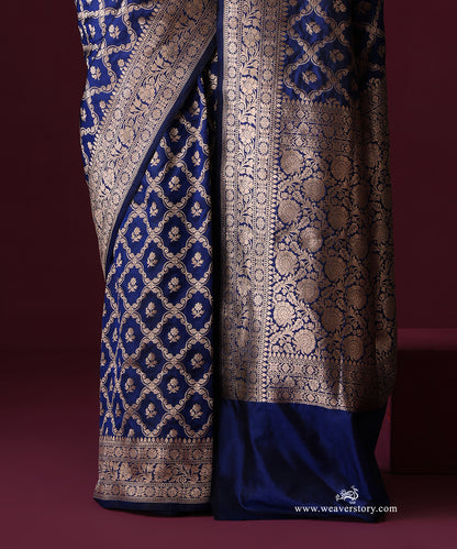 Royal Blue Pure Katan Silk Banarasi Cutwork Saree With Boota Jaal
