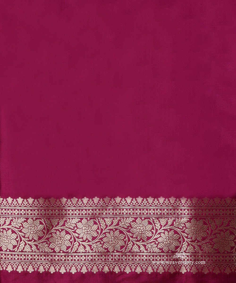 Wine Pure Katan Silk Banarasi Saree With Cutwork Pink Border