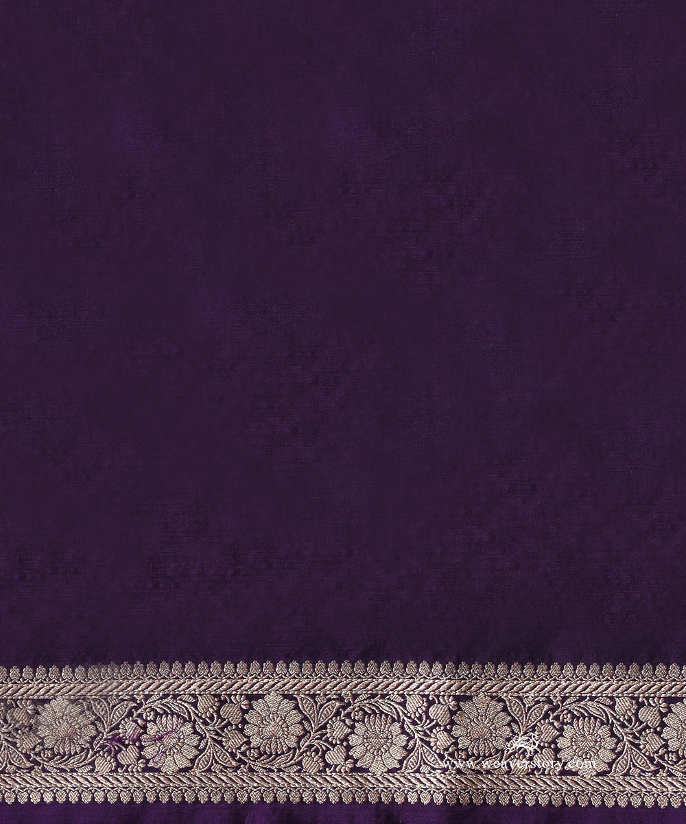 Purple Pure Katan Silk Banarasi Cutwork Jaal Saree With Pink Meena
