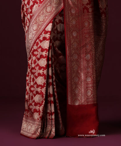 Maroon Pure Katan Silk Banarasi Ekrata Saree With Sona Rupa Mehraab Jaal