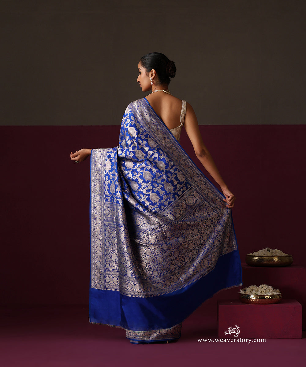 Royal Blue Pure Katan Silk Banarasi Ekrata Saree With Sona Rupa Mehraab Jaal