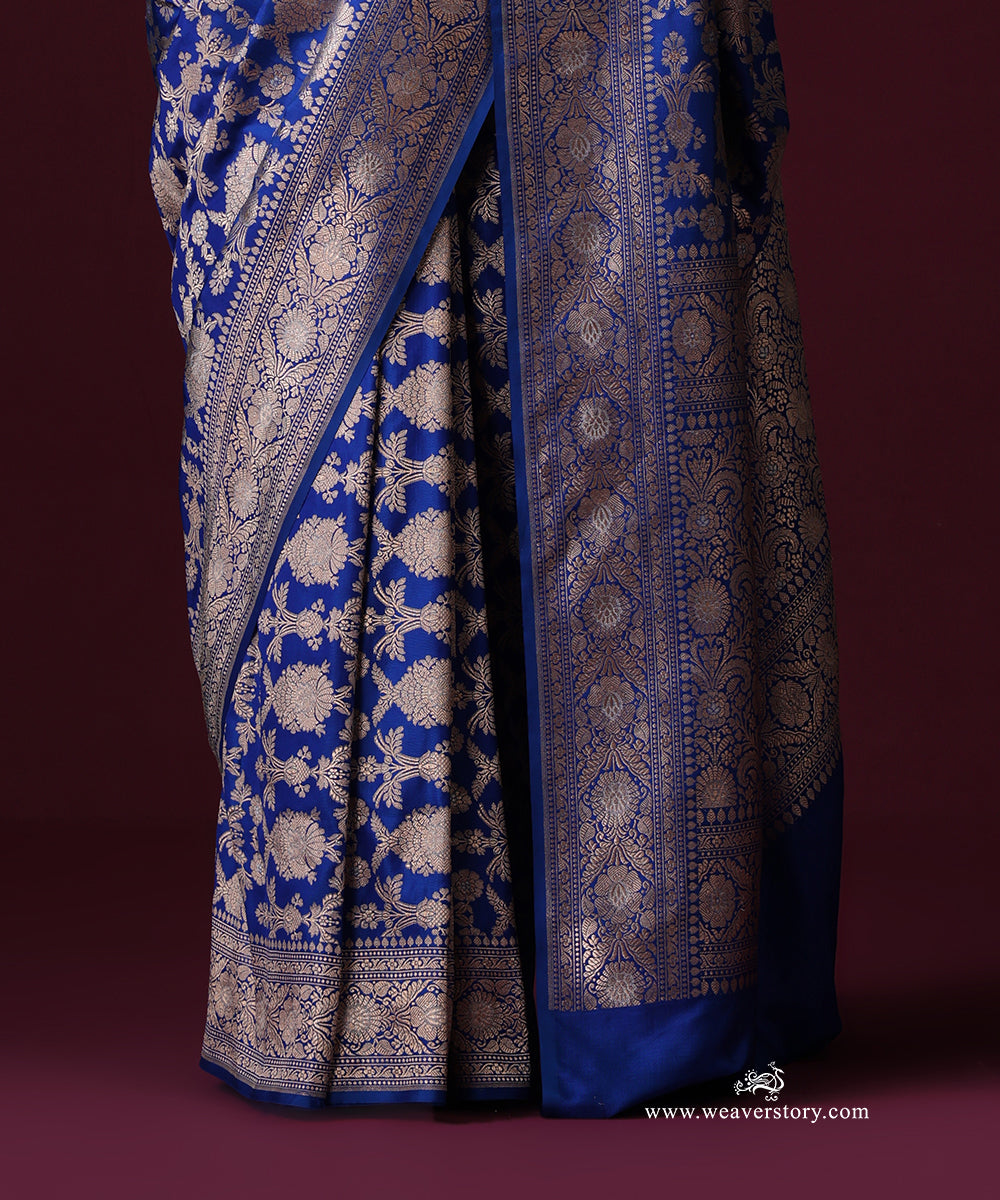 Royal Blue Pure Katan Silk Banarasi Ekrata Saree With Sona Rupa Mehraab Jaal