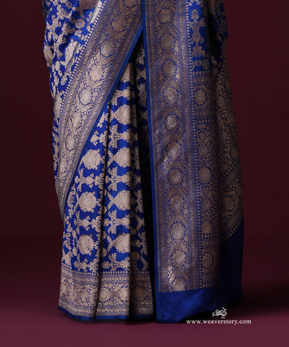 Royal Blue Pure Katan Silk Banarasi Ekrata Saree With Sona Rupa Mehraab Jaal
