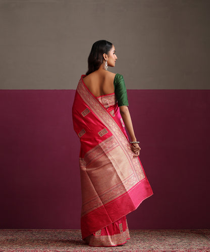 Hot_Pink_Pure_Katan_Silk_Banarasi_Kadhwa_Saree_With_Meenakari_Boota_WeaverStory_03