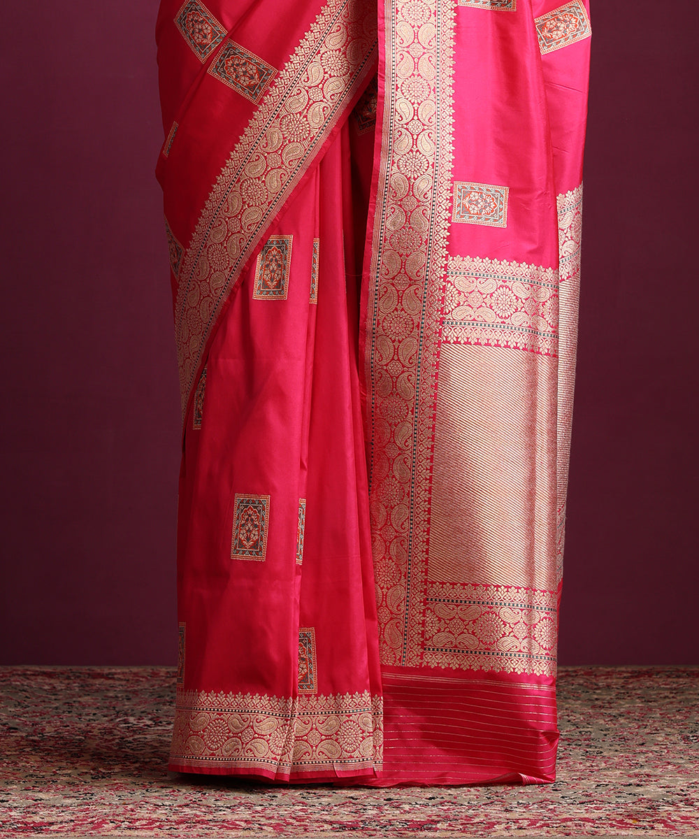 Hot_Pink_Pure_Katan_Silk_Banarasi_Kadhwa_Saree_With_Meenakari_Boota_WeaverStory_04