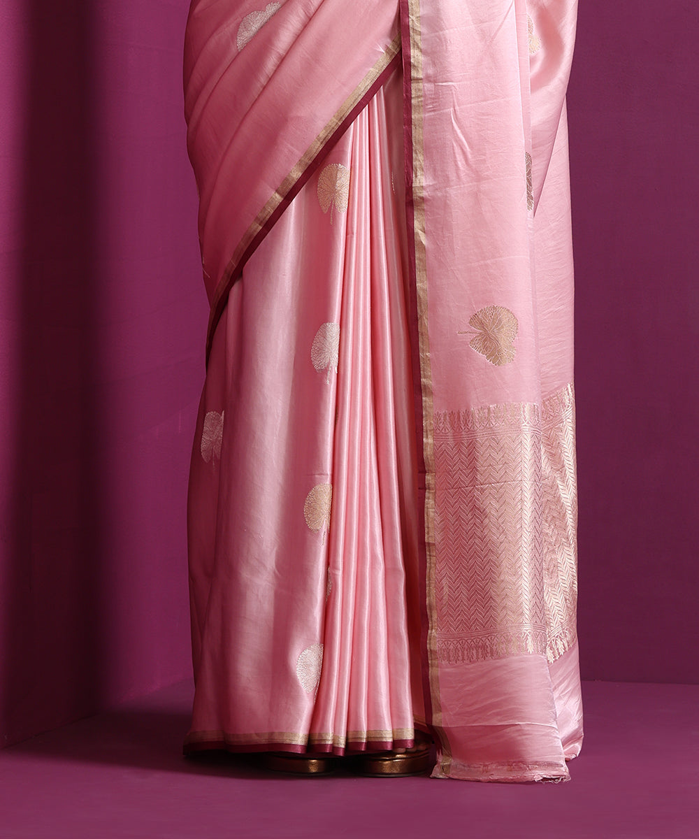 Baby_Pink_Pure_Satin_Silk_Banarasi_Kadhwa_Saree_With_Gold_Silver_Floral_Motifs_WeaverStory_04