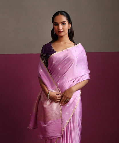 Peach_Pure_Satin_Silk_Banarasi_Kadhwa_Saree_With_Gold_Silver_Leaf_Boota_WeaverStory_01