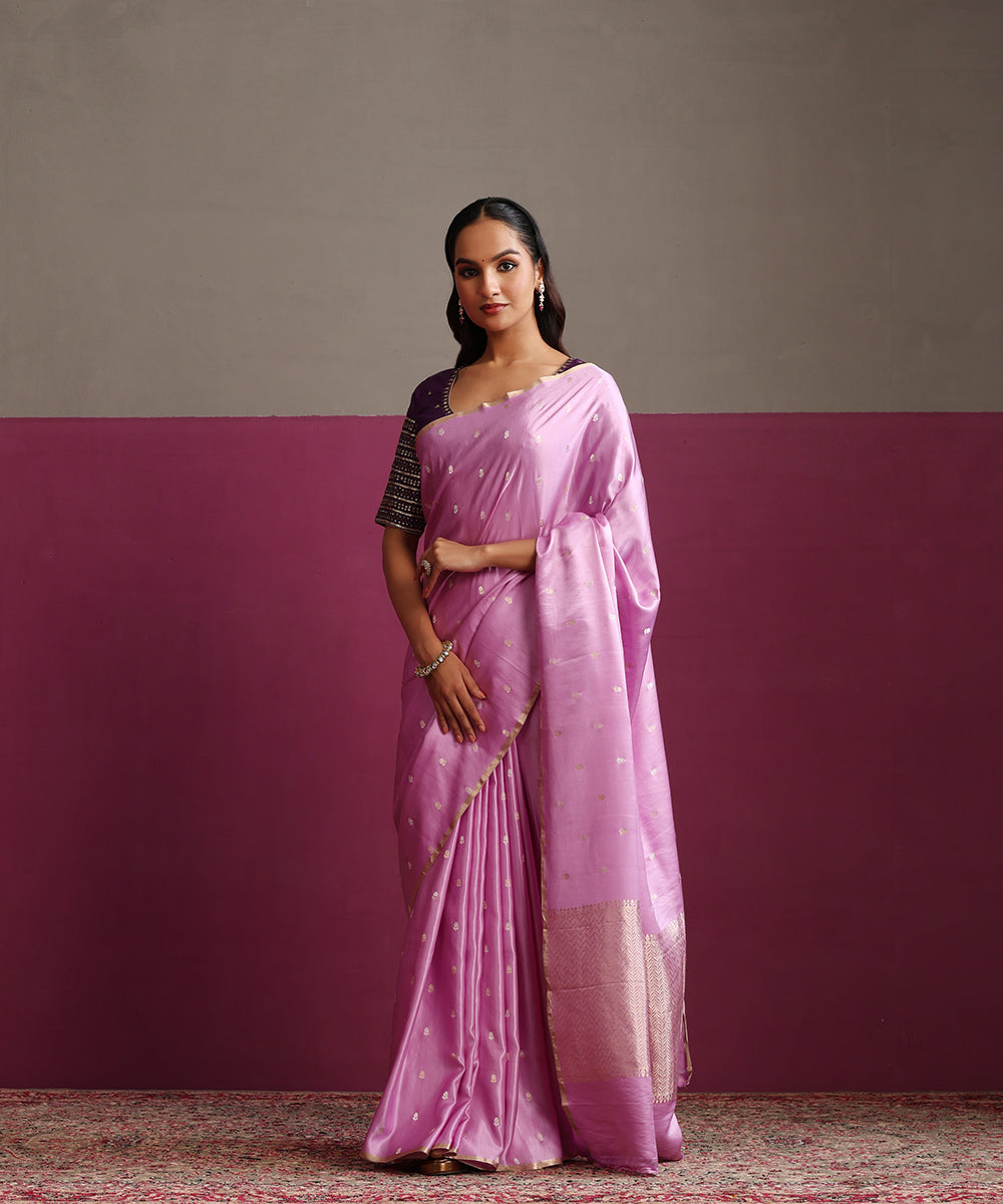 Peach_Pure_Satin_Silk_Banarasi_Kadhwa_Saree_With_Gold_Silver_Leaf_Boota_WeaverStory_02