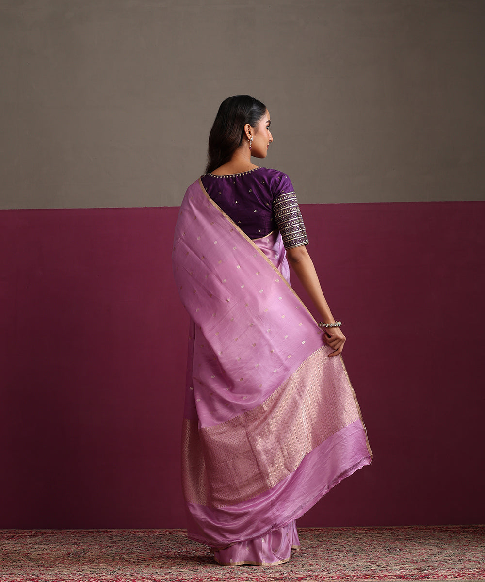 Peach_Pure_Satin_Silk_Banarasi_Kadhwa_Saree_With_Gold_Silver_Leaf_Boota_WeaverStory_03