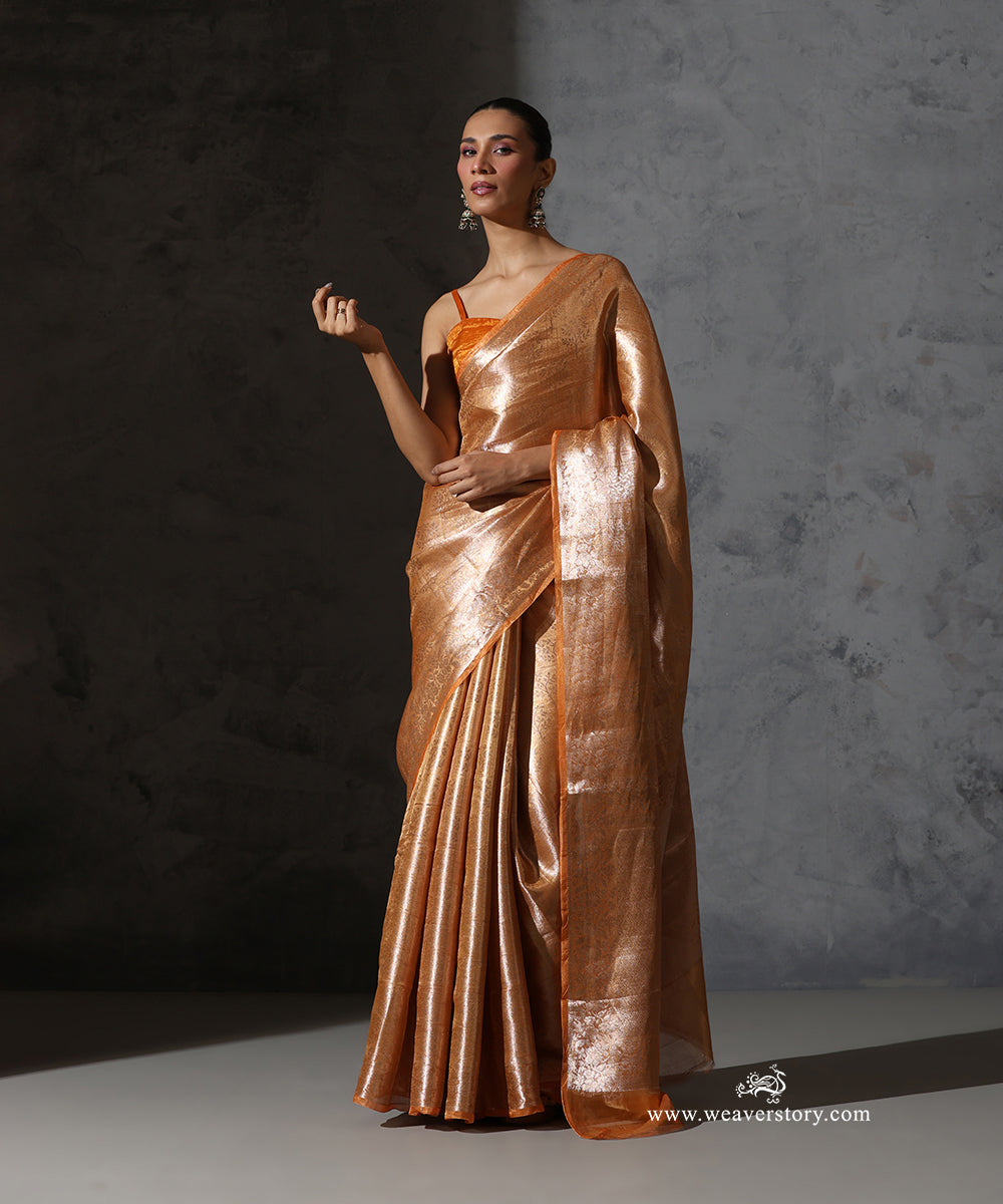 Orange_Pure_Tissue_Kora_Silk_Banarasi_Zari_Tanchoi_Saree_WeaverStory_02