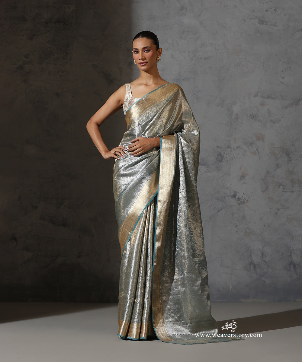 Ice_Blue_Pure_Tissue_Kora_Silk_Banarasi_Tanchoi_Saree_With_Gold_Zari_Border_WeaverStory_02