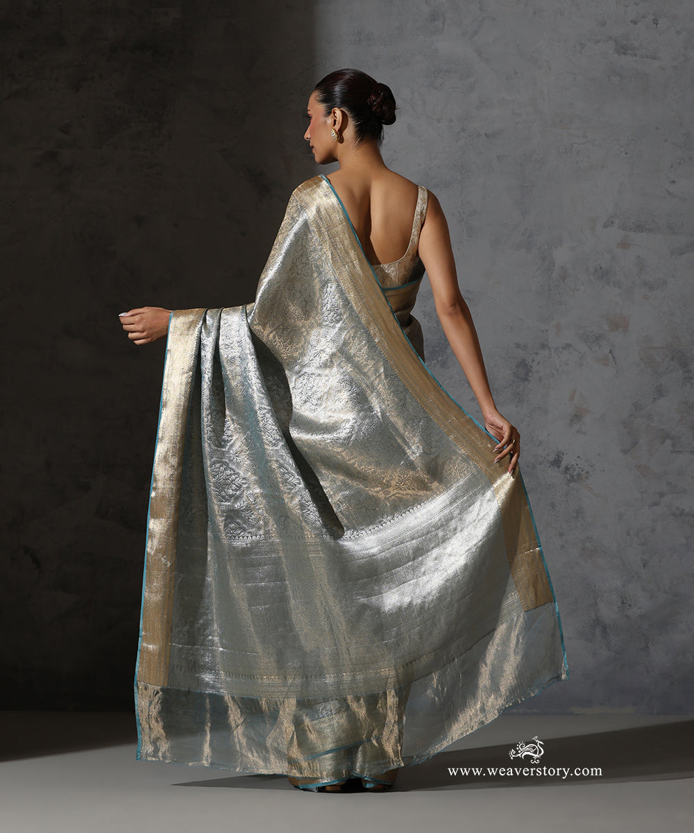 Ice_Blue_Pure_Tissue_Kora_Silk_Banarasi_Tanchoi_Saree_With_Gold_Zari_Border_WeaverStory_03