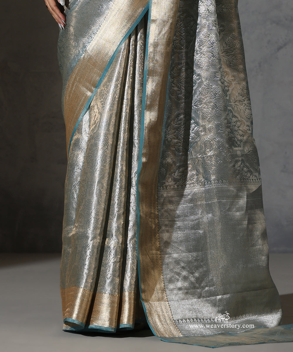 Ice_Blue_Pure_Tissue_Kora_Silk_Banarasi_Tanchoi_Saree_With_Gold_Zari_Border_WeaverStory_04
