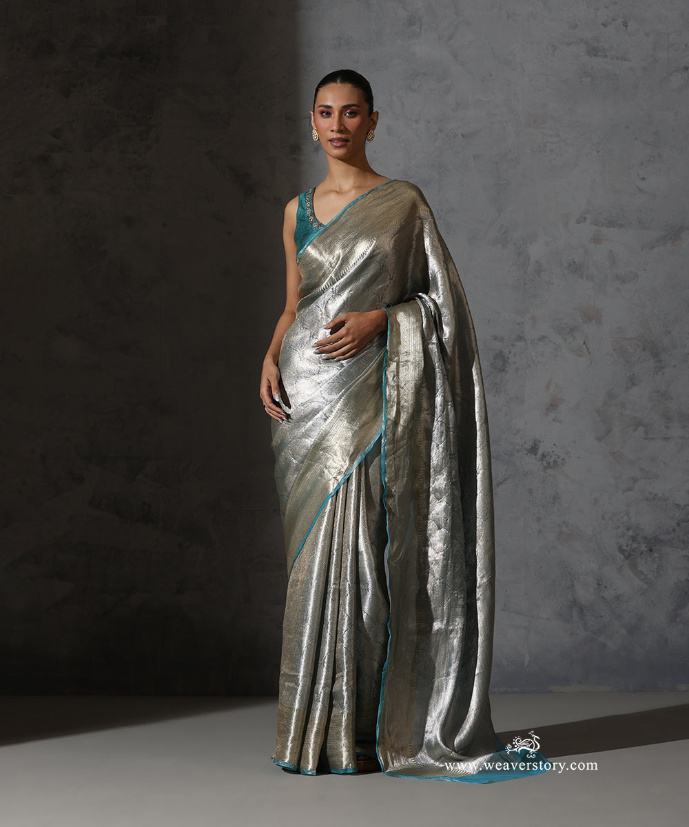 Ice_Blue_Pure_Tissue_Kora_Silk_Banarasi_Tanchoi_Saree_With_Gold_Zari_Border_WeaverStory_02