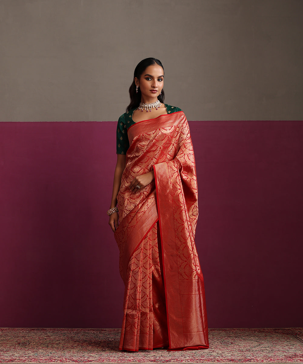 Red_Pure_Katan_Silk_Banarasi_Kimkhab_Saree_With_Multi_Meena_WeaverStory_02