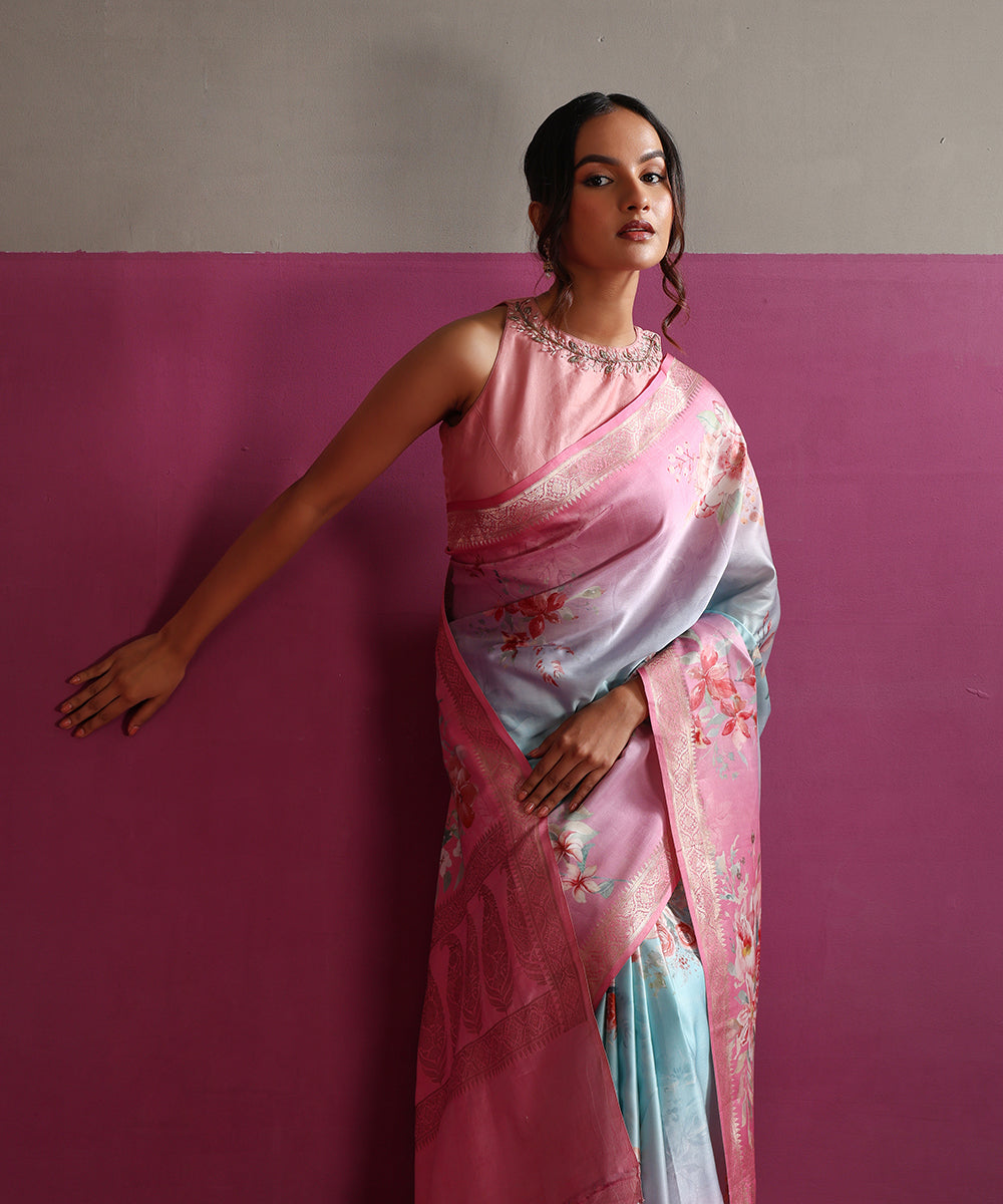 Baby_Pink_Pure_Mashru_Silk_Digital_Print_Banarasi_Saree_With_Gold_Zari_Border_WeaverStory_01