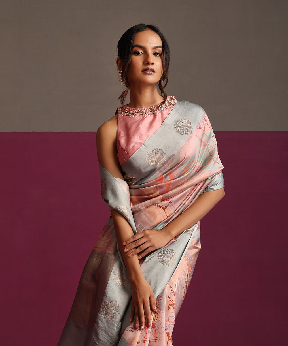 Multi_Colour_Pure_Katan_Silk_Digital_Print_Banarasi_Saree_With_Zari_Boota_WeaverStory_01