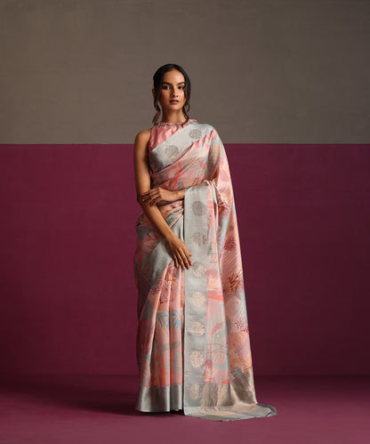 Multi_Colour_Pure_Katan_Silk_Digital_Print_Banarasi_Saree_With_Zari_Boota_WeaverStory_02