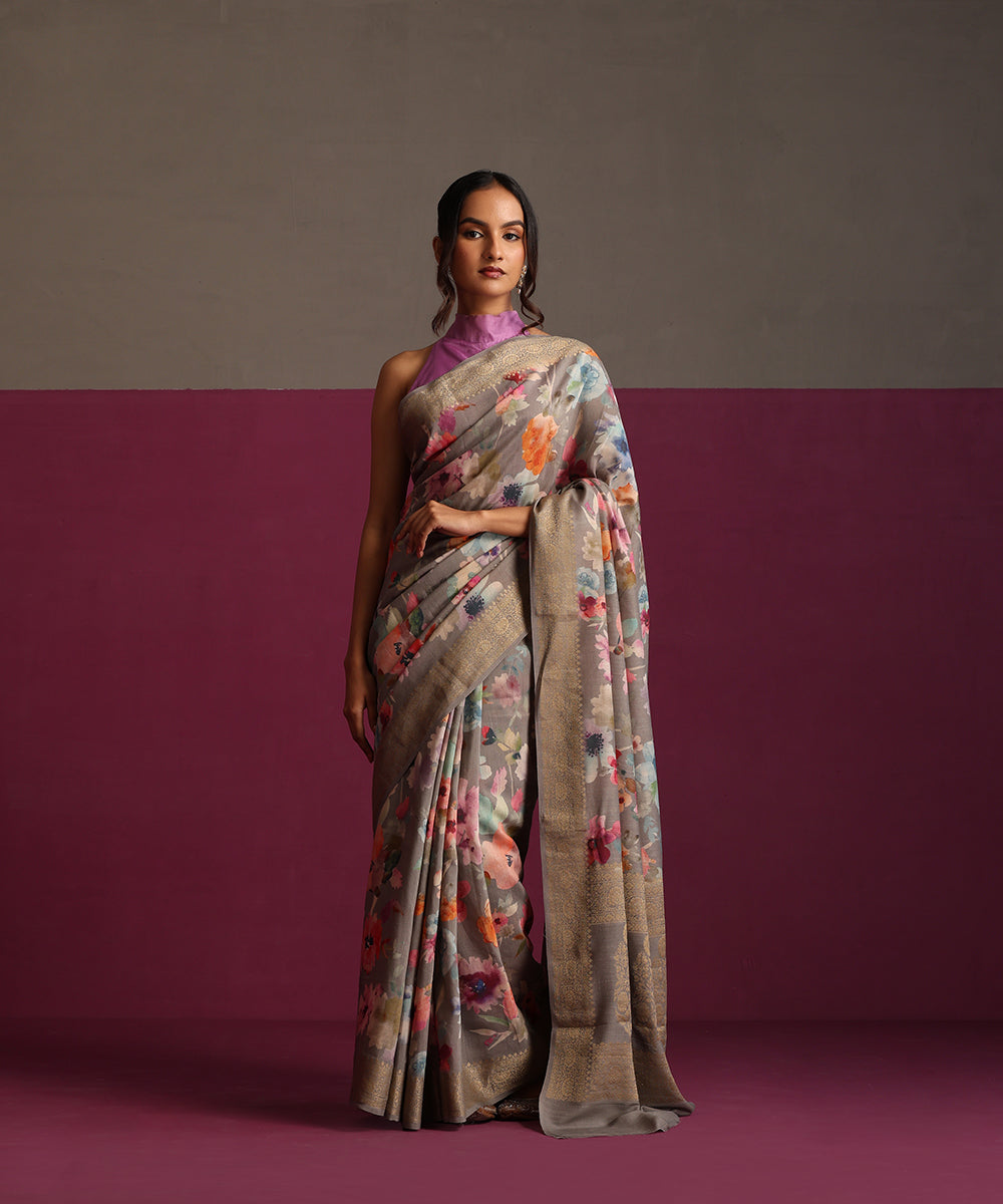 Grey_Pure_Tussar_Silk_Digital_Print_Banarasi_Saree_With_Gold_Zari_WeaverStory_02