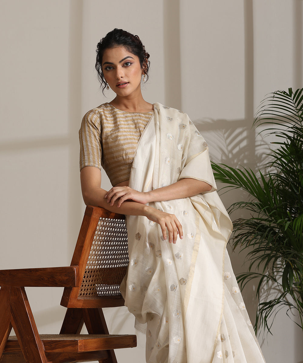 White_Handloom_Merecerised_Cotton_Saree_With_Silver_Motifs_And_White_Border_WeaverStory01