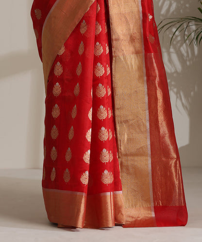 Handloom_Red_Pure_Chanderi_Silk_Saree_With_All_Over_Golden_Aanar_Pomegranate_Tree_Booti_With_Tissue_Border_WeaverStory04