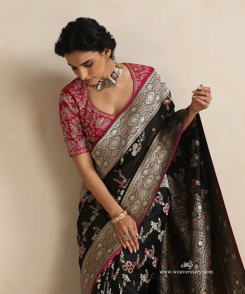 Handloom_Black_Ektara_Pure_Katan_Silk_Banarasi_Saree_With_Meenakari_Jaal_WeaverStory_02
