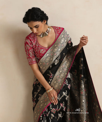 Handloom_Black_Ektara_Pure_Katan_Silk_Banarasi_Saree_With_Meenakari_Jaal_WeaverStory_02