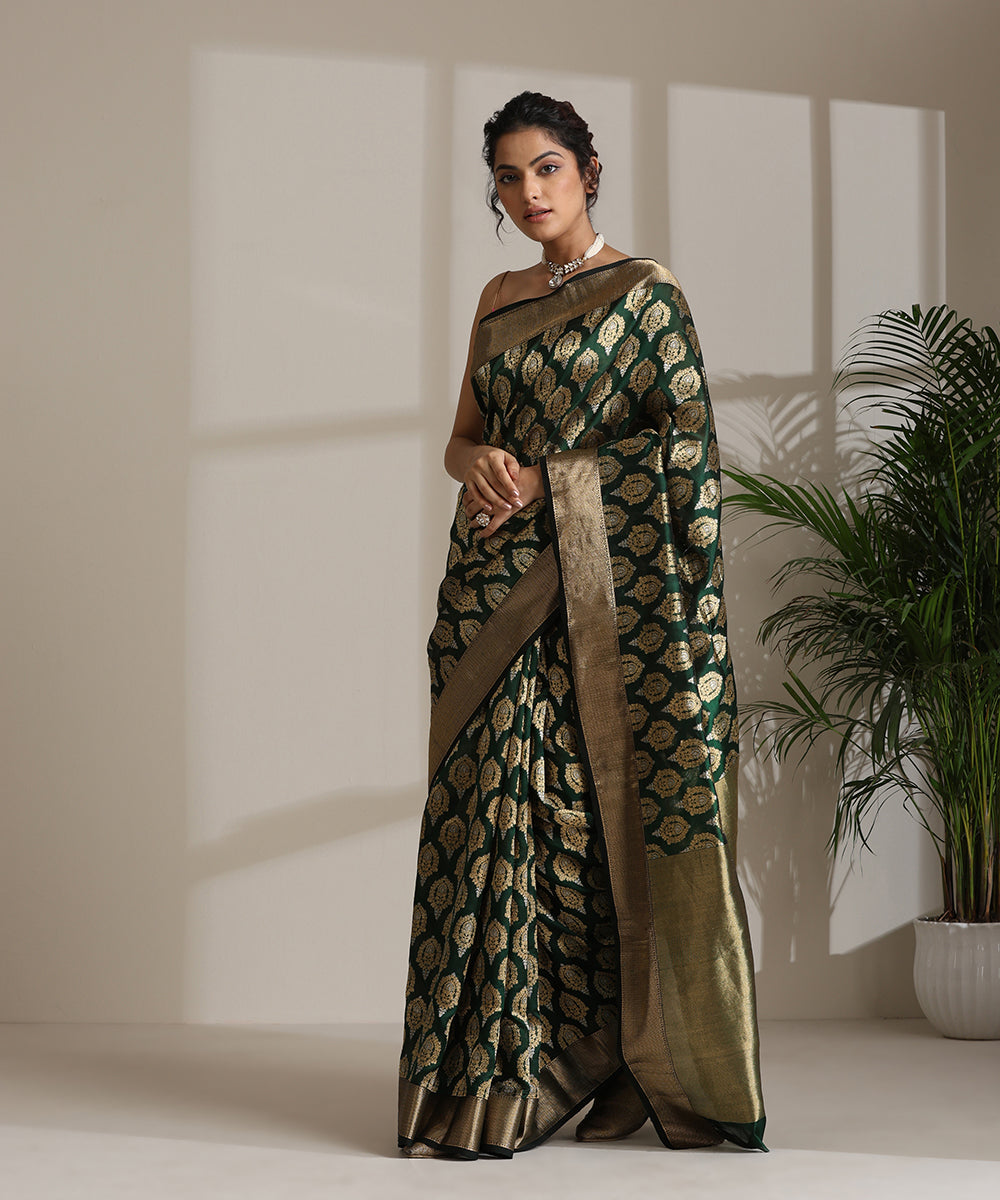 Handloom_Green_Pure_Chanderi_Silk_Saree_With_Zari_Jaal_WeaverStory02