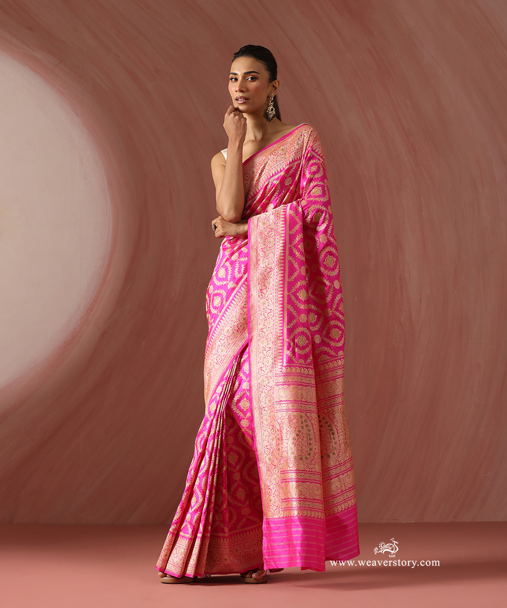 Pink_Handloom_Pure_Katan_Silk_Banarasi_Jangla_Saree_With_Tested_Zari_WeaverStory_01