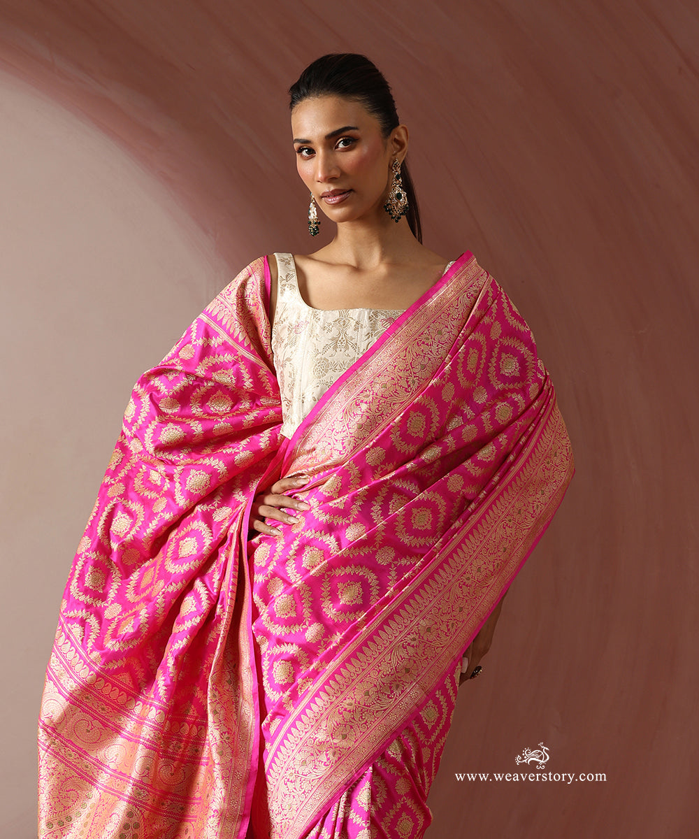 Pink_Handloom_Pure_Katan_Silk_Banarasi_Jangla_Saree_With_Tested_Zari_WeaverStory_02