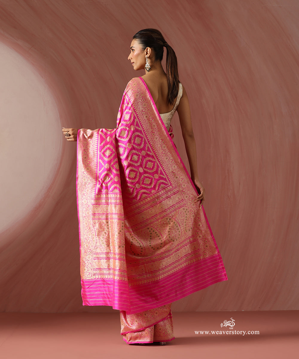 Pink_Handloom_Pure_Katan_Silk_Banarasi_Jangla_Saree_With_Tested_Zari_WeaverStory_03
