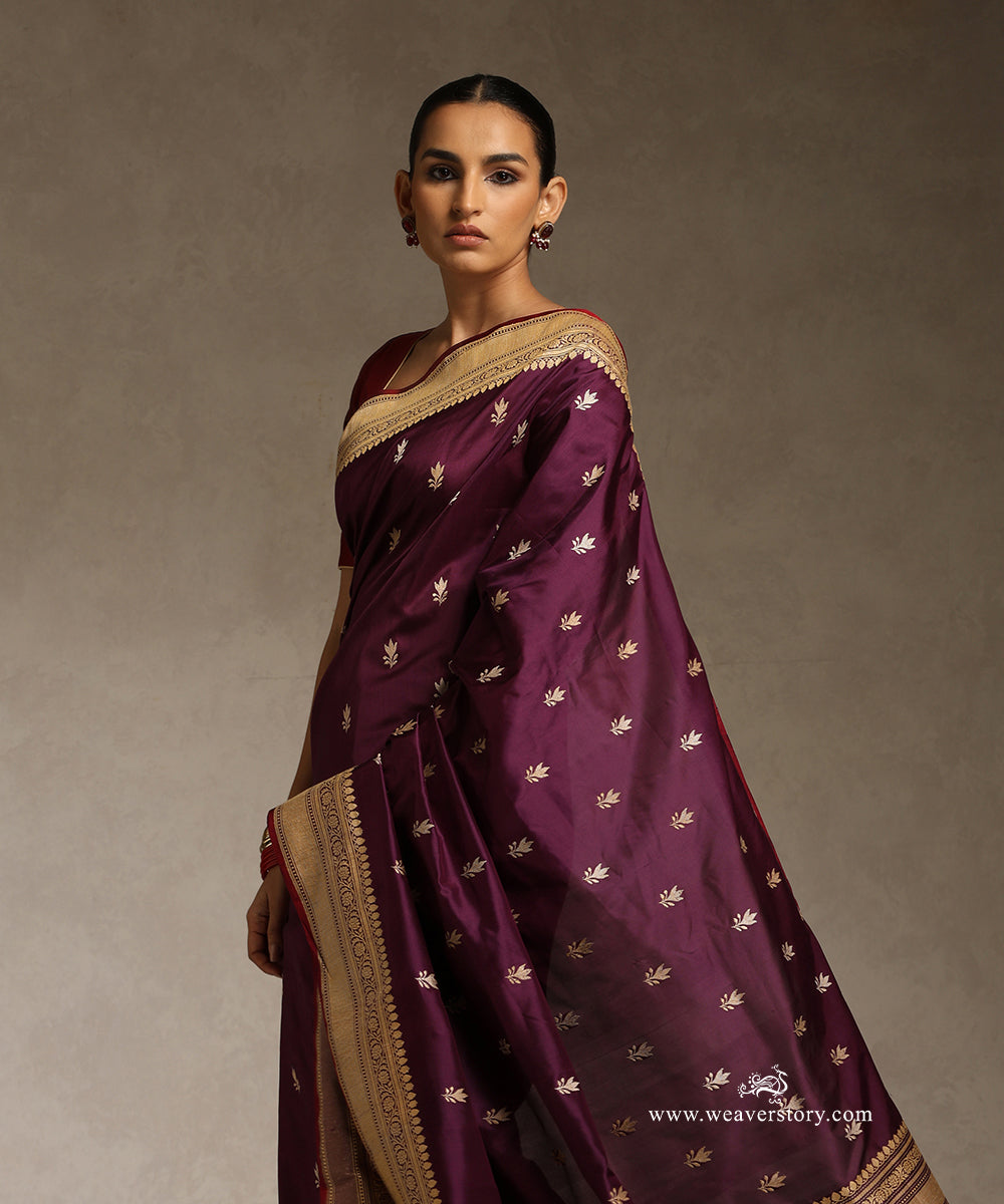 Wine_Handloom_Pure_Katan_Silk_Kadhwa_Booti_Banarasi_Saree_WeaverStory_02