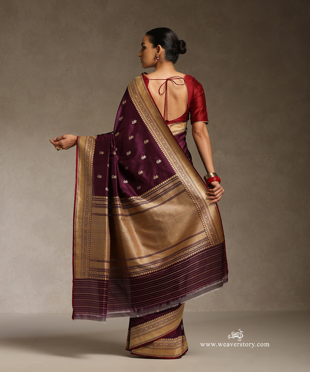 Wine_Handloom_Pure_Katan_Silk_Kadhwa_Booti_Banarasi_Saree_WeaverStory_03