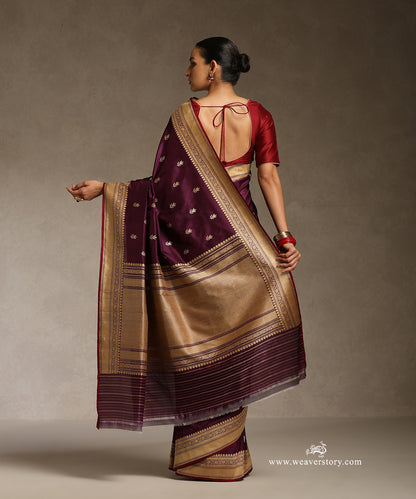 Wine_Handloom_Pure_Katan_Silk_Kadhwa_Booti_Banarasi_Saree_WeaverStory_03