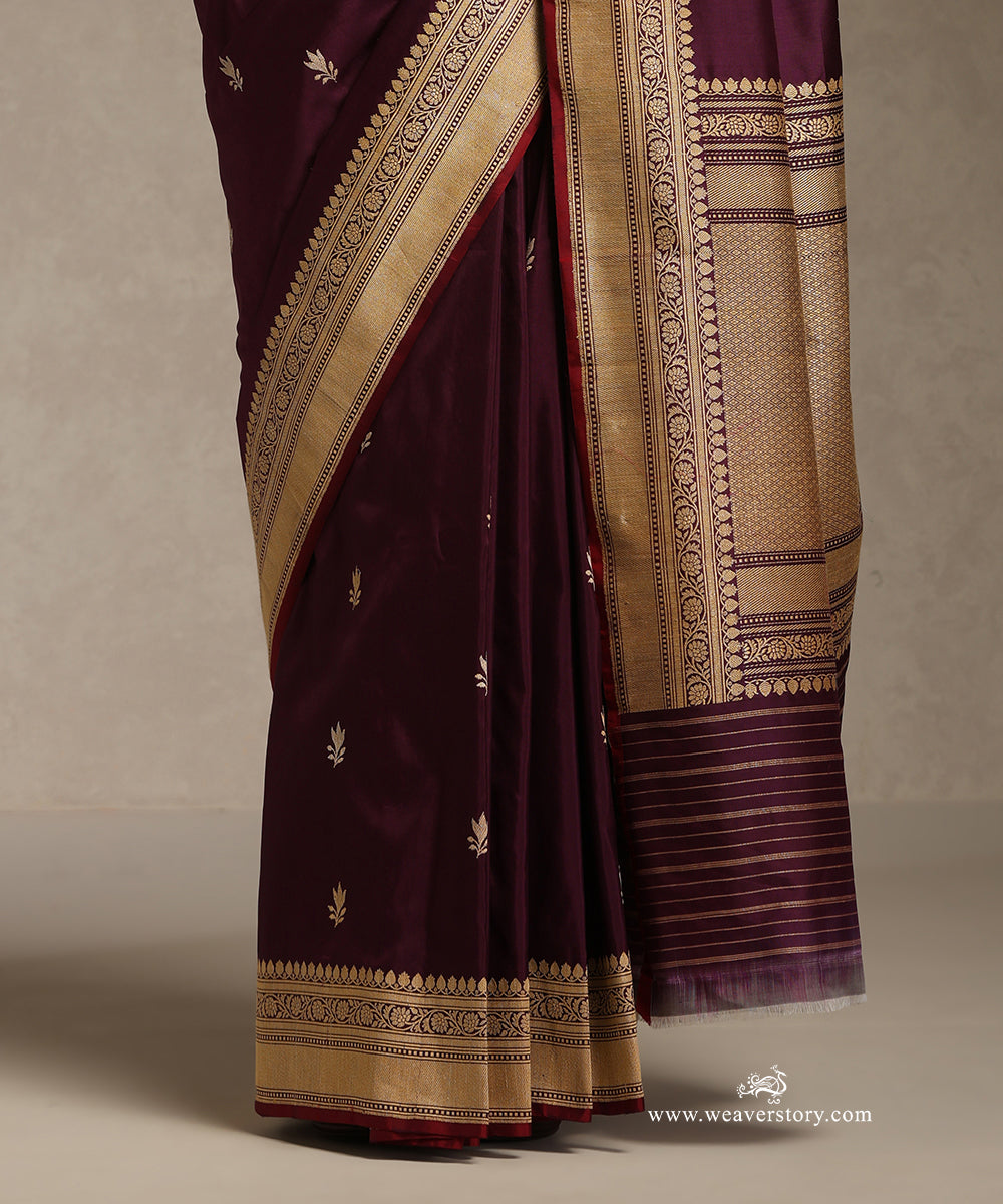 Wine_Handloom_Pure_Katan_Silk_Kadhwa_Booti_Banarasi_Saree_WeaverStory_04