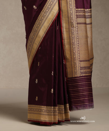 Wine_Handloom_Pure_Katan_Silk_Kadhwa_Booti_Banarasi_Saree_WeaverStory_04