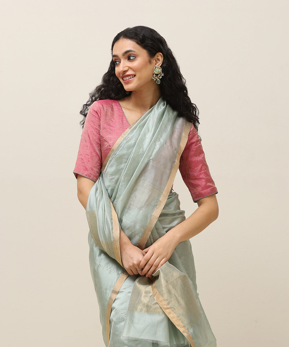 Ice_Blue_Handloom_Pure_Silk_Chanderi_Saree_With_Zari_Checks_WeaverStory_01