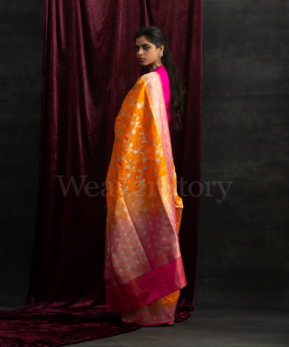 Handloom_Orange_Pure_Katan_Silk_Banarasi_Saree_with_Kadhwa_Jangla_and_Pink_Border_WeaverStory_03