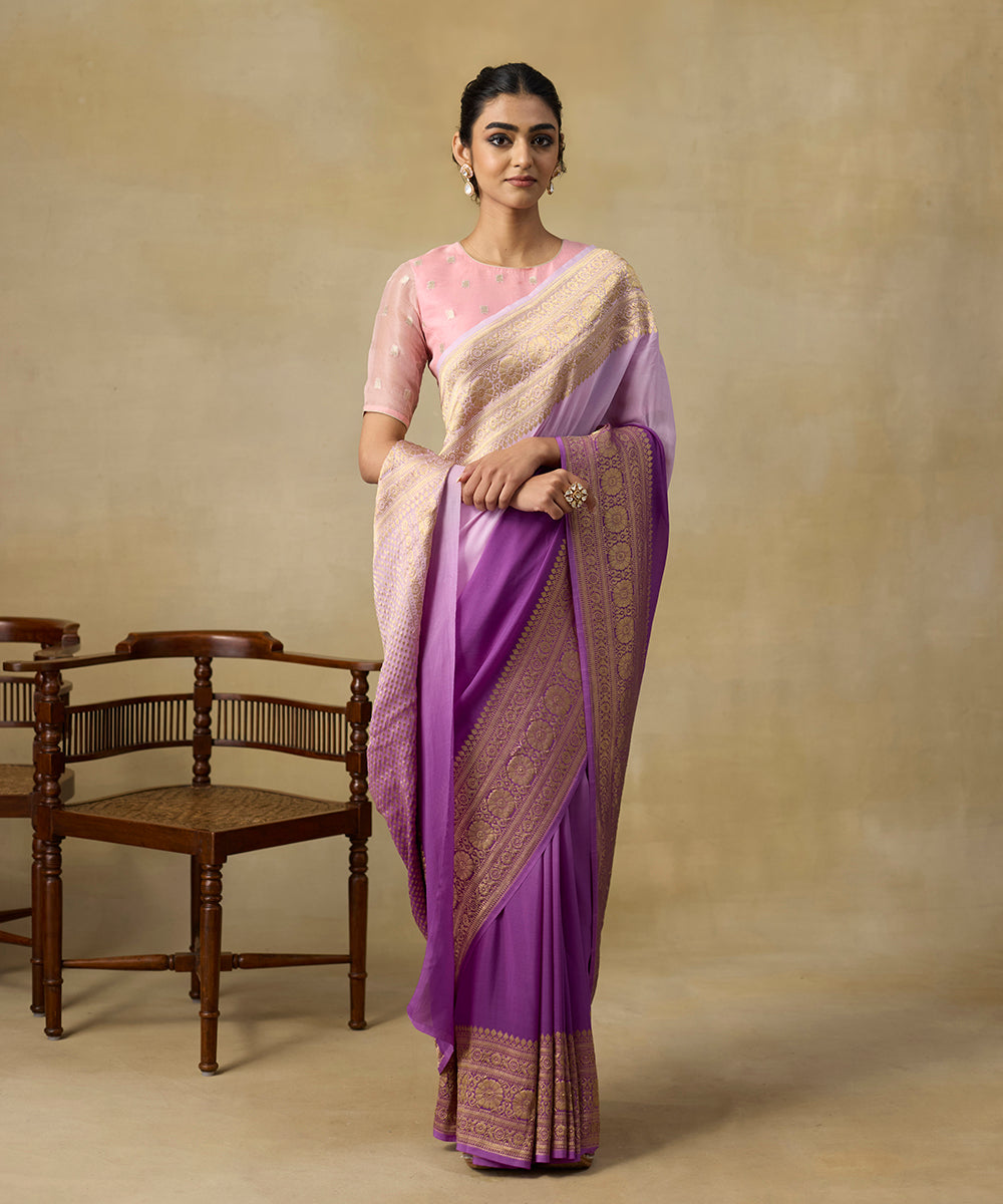 Purple_Ombre_Dyed_Handloom_Pure_Georgette_Banarasi_Saree_With_Kadhwa_Border_WeaverStory_01