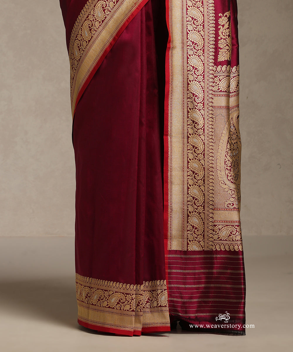 Wine_Handloom_Pure_Katan_Silk_Banarasi_Saree_With_Silver_Meenakari_Border_And_Pallu_WeaverStory_04