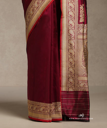 Wine_Handloom_Pure_Katan_Silk_Banarasi_Saree_With_Silver_Meenakari_Border_And_Pallu_WeaverStory_04