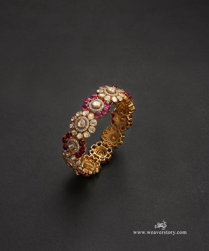 Charul_Handcrafted_Pure_Silver_Moissanite_Polki_Bangles_With_Navratan_Semi_Precious_Stones_WeaverStory_02