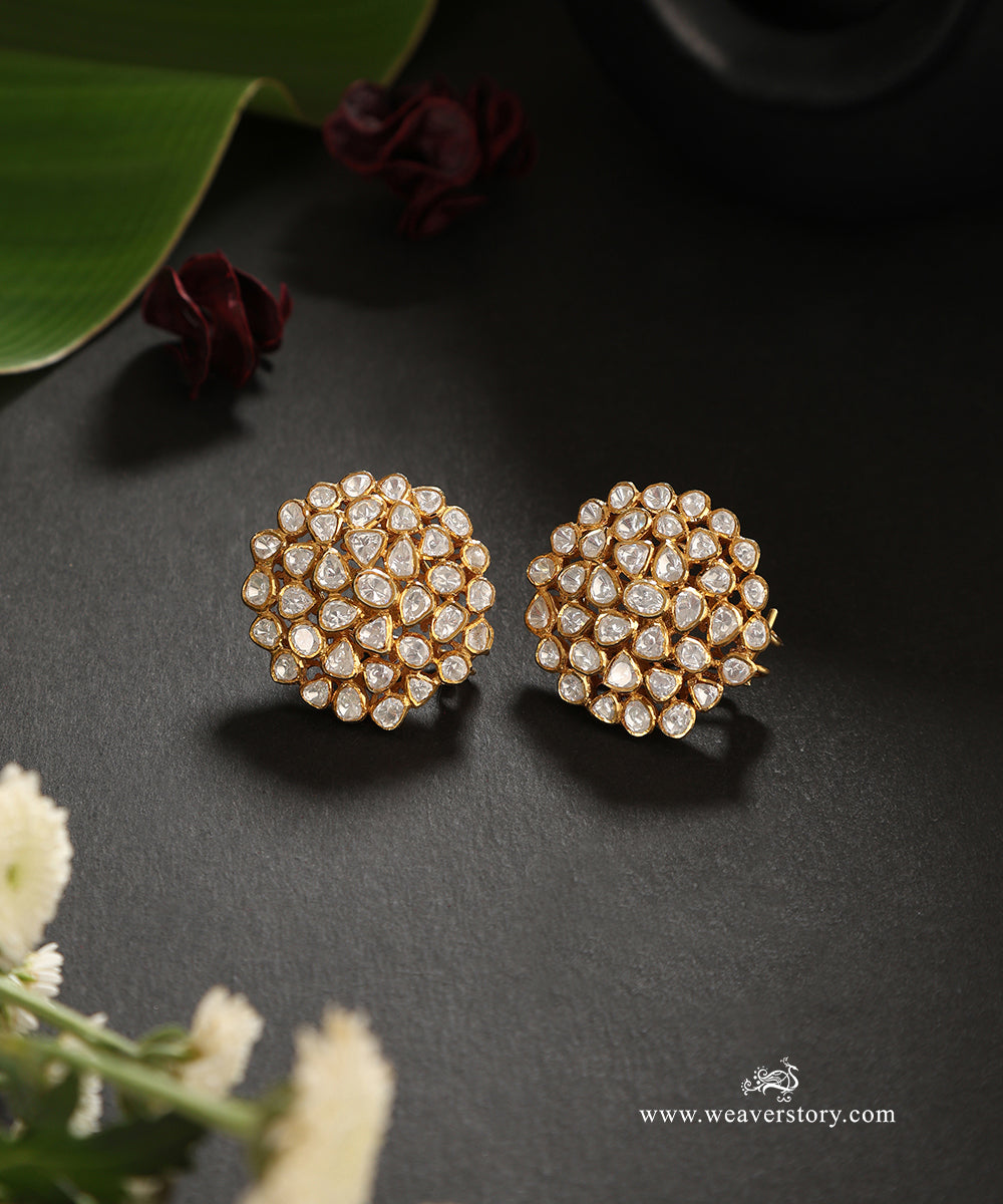 Chahat_Handcrafted_Pure_Silver_Moissanite_Polki_Studs_WeaverStory_01